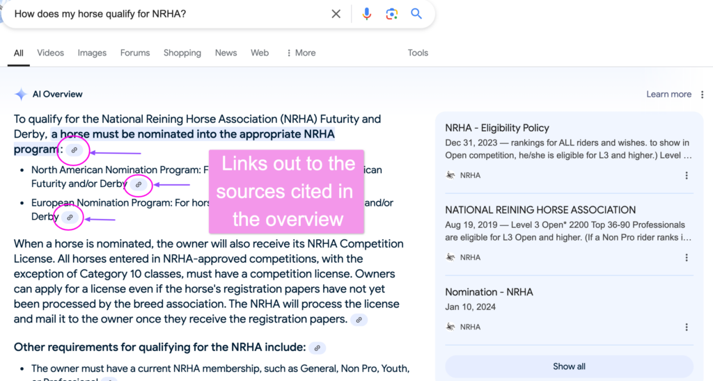 Generative AI search results for How does my horse qualify for NRHA